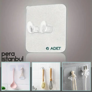 Pera İstanbul 6 Adet Süper Güçlü Şeffaf Resim Mutfak Kancası Çerçeve Askısı Kendinden Yapışkanlı Şeffaf Yapışkan