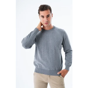 Trist Star  Erkek Koyu Gri %100 Pamuk Bisiklet Yaka Triko Kazak TRIST-1101