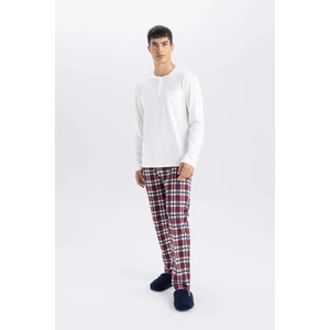 Pijama Takım Bisiklet Yaka Uzun Kollu Basic Düz Üst Kareli Beli Lastikli Alt D0943AX24WN