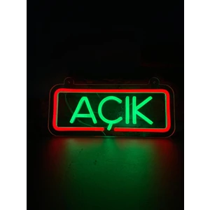 'açık' Işıklı Neon LED Dekoratif Duvar Yazısı Tabelası (29X12CM)