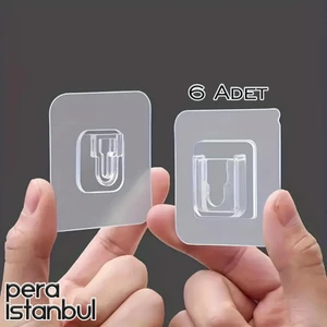 Pera İstanbul 6 Adet Süper Güçlü Şeffaf Çerçeve Askısı Resim Mutfak Kancası Kendinden Yapışkanlı Şeffaf Yapışkan