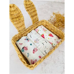 Juniperus 3'lü Müslin Bebek Battaniyesi Yumuşak Dayanıklı Unisex Karpuz Kelebek Tavşan Desenli