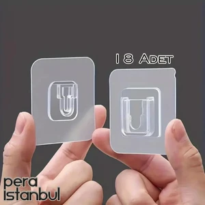 Pera İstanbul 18 Adet Süper Güçlü Şeffaf Çerçeve Askısı Resim Mutfak Kancası Kendinden Yapışkanlı Şeffaf Yapışkan