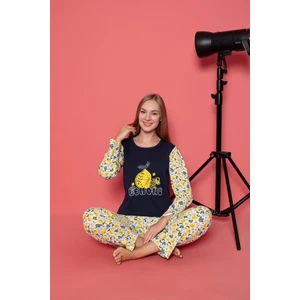 Sude Homewear Kadın Limon Desenli Iki Iplik Şardonlu Uzun Kol Pijama Takımı