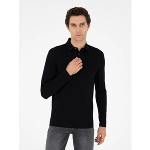 Erkek Siyah Regular Fit Polo Yaka Pamuklu Sweatshirt 50294327-VR046