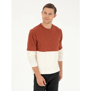 Erkek Kiremit Slim Fit Bisiklet Yaka Baklava Desenli Triko Kazak 50292568-VR031