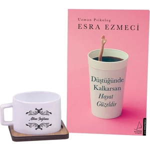 Kitaplı Hediye Düştüğünde Kalkarsan Hayat Güzeldir Kitap - Kahve Fincanı Hediye Seti / Doğum Günü Hediyesi