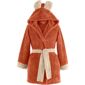 Fleece | Kapşonlu Wellsoft Peluş Sabahlık | Robdeşambr |  Bornoz Kiremit