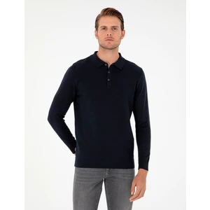 Pierre Cardin Erkek Lacivert Slim Fit Düğmeli Polo Yaka Triko Kazak 50300506-VR033