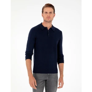 Pierre Cardin Erkek Lacivert Slim Fit Düğmeli Polo Yaka Triko Kazak 50300521-VR033
