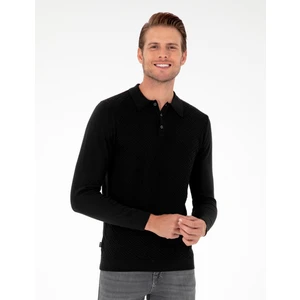 Pierre Cardin Erkek Siyah Slim Fit Düğmeli Polo Yaka Triko Kazak 50300521-VR046
