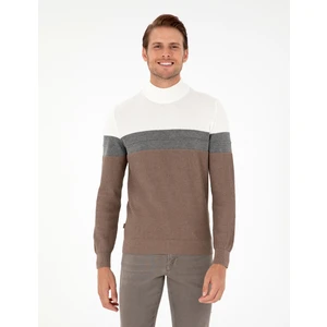 Pierre Cardin Erkek Vizon Melanj Slim Fit Yarım Balıkçı Yaka Triko Kazak 50300526-VR174