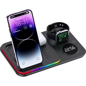 5in1 Telefon Saat Kulaklık Wireless Şarj Cihazı Rgb Işıklı Katlanabilir 30w A82