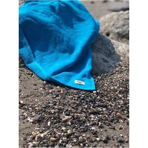 Botanik Yaprak Desenli Turkuaz Kadife Plaj Havlusu 80x160cm  Pamuk