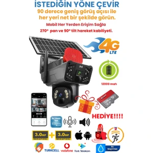 Solar Panelli Güneş Enerjili Sim Kartlı 4g 6 mp Çift Lensli Ptz Güvenlik Kamerası - Hareket Algılama 128 GB Sd Kart