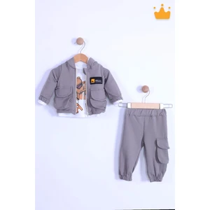 Baby Hola Babyhola Bayramlık 3'lü Kapşonlu Hırka Badi Pantolon Erkek Bebek Çocuk Alt Üst Takım