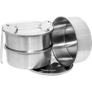 5-6 Kişilik Çelik Sefer Tası 18X7CM 3 Kaplı Isıtılabilir Yemek Taşıma Kabı 1330ML X3=4 Lt Yaylı Kulp