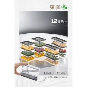 12LI 6x(1,5-1,4 Lt) Block Buzdolabı ve Derin Dondurucu Sızdırmaz Saklama Kabı Şeffaf Antrasit