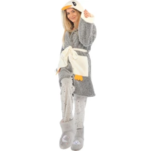 Zeynep Tekstil Penguen Nakışlı Kapşonlu Wellsoft Peluş Bornoz S/M
