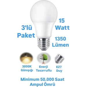 ACK 15W Günışığı LED Ampul 1350 Lümen E27 Duylu Yüksek Işık LED Lamba
