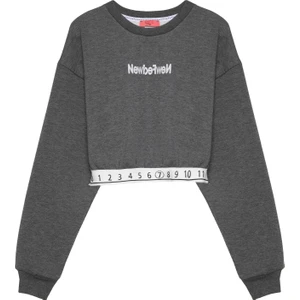Beli Sayı Detaylı Crop Sweatshirt Antrasit