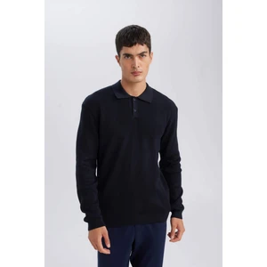 Lacivert Standart Fit Polo Yaka Düğmeli Triko Kazak D1959AX24AU