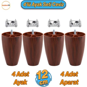 4 Adet Vidalı Oval 12 Cm (CEVİZ) Plastik Mobilya Koltuk Kanepe Yükseltici Baza Ayağı Ayakları Aparat Dahil