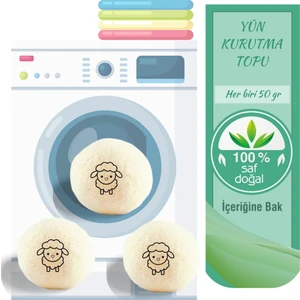 Her Biri 50 gr Yün Kurutma Topu 3'lü (Kesesi ile Birlikte)