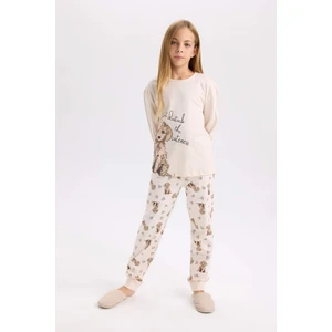 Kız Çocuk Pijama Takımı Köpek Baskılı Uzun Kollu Üst Uzun Alt D8195A8NS