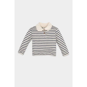 Kız Bebek Bebe Yaka Düğmeli İçi Yumuşak Tüylü Çizgili Sweatshirt D4963A524WN