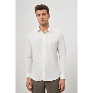 Açık Krem Uzun Kol Kendinden Desenli Armürlü 032 Sert Yaka Classic Slim Fit Gömlek 1004245152