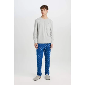 Pijama Takımı Bisiklet Yaka Uzun Kollu Basic Düz Üst Desenli Beli Lastikli Alt D0944AX24WN