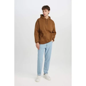 Oversize Geniş Kalıp Kapüşonlu Kanguru Cepli Basic Düz Sweatshirt X8287AZ24AU