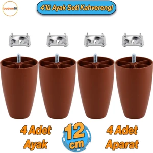 4 Adet Vidalı Oval 12 cm Kahve Plastik Mobilya Koltuk Kanepe Yükseltici Baza Ayağı Aparat Dahil