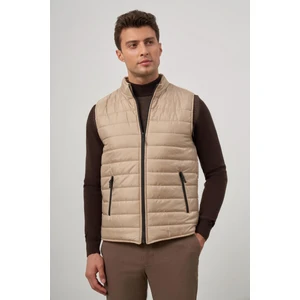 Bej Kapitone Dik Yaka Düz Garnisiz-Biyesiz Slim Fit Yelek 1009245150