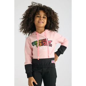 Kapüşonlu Uzun Kol Pembe Renk Kız Çocuk Sweatshirt
