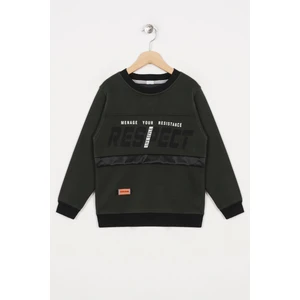 Erkek Çocuk Haki Renkli Respect Baskılı Şardonlu Sweatshirt