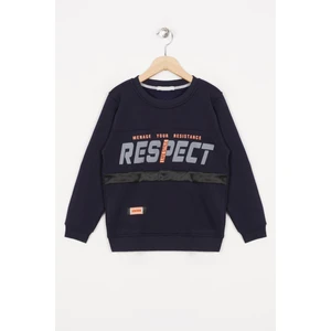 Erkek Çocuk Lacivert Renkli Respect Baskılı Şardonlu Sweatshirt