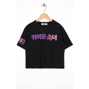Baskılı Sıyah Renk Kız Çocuk Tshirt
