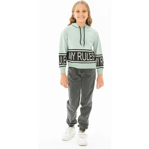 Kapüşonlu Uzun Kol Cagla Yesil Renk Kız Çocuk Sweatshirt