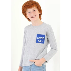 Erkek Çocuk Ön Cepli Good Day Baskılı Uzun Kollu Tshirt