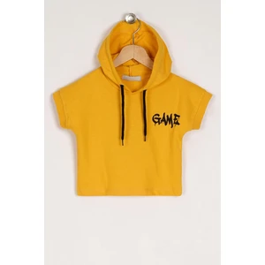 Erkek Çocuk Hardal Renkli Game Baskılı Kapuşonlu Kısa Kol Sweatshirt