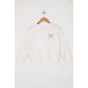 Kız Çocuk Ekru Renkli Minimalist Kalp Baskılı Sweatshirt