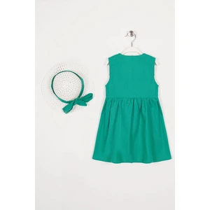 Bisiklet Yaka Sıfır Kol Cıtcıt Dugmelı Sapkalı Yeşil Renk Kız Çocuk Elbıse