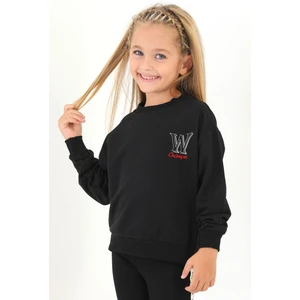 Bisiklet Yaka Uzun Kol W Baskılı Siyah Renk Sweatshirt