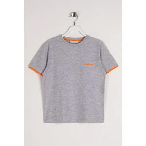 Bisiklet Yaka Kısa Kol Freedom Baskılı Gri Melanj Renk Erkek Çocuk Tshirt
