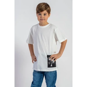 Bisiklet Yaka Kısa Kol Palmiye Baskılı Ekru Renk Erkek Çocuk Tshirt