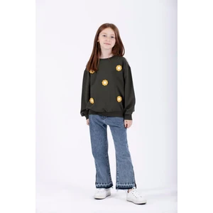 Bisiklet Yaka Uzun Kol Haki Renk Kız Çocuk Sweatshirt