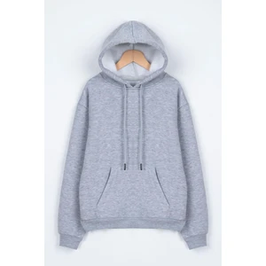 Kapüşonlu Uzun Kol Ceplı Gri Renk Erkek Çocuk Sweatshırt