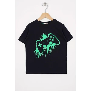 Oyun Konsolu Baskılı Oversize Lacivert Renk Erkek Çocuk Tshirt